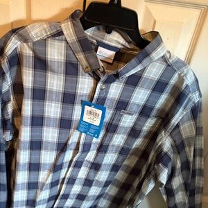 Columbia Men's Blue and White Checkered Button Down Shirt